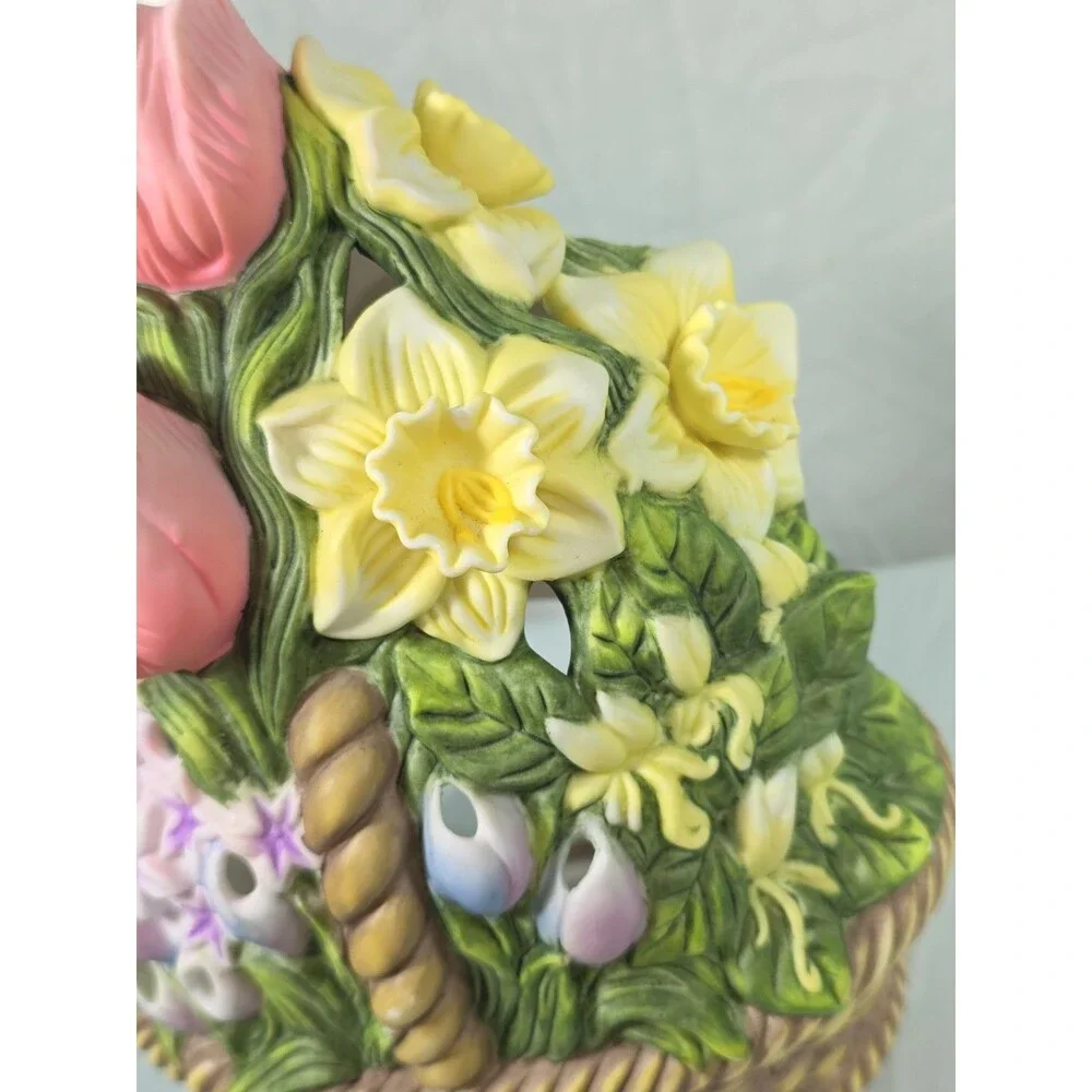 Vintage PartyLite Ceramic Flower Basket Tealight Candle Holder Spring Floral
